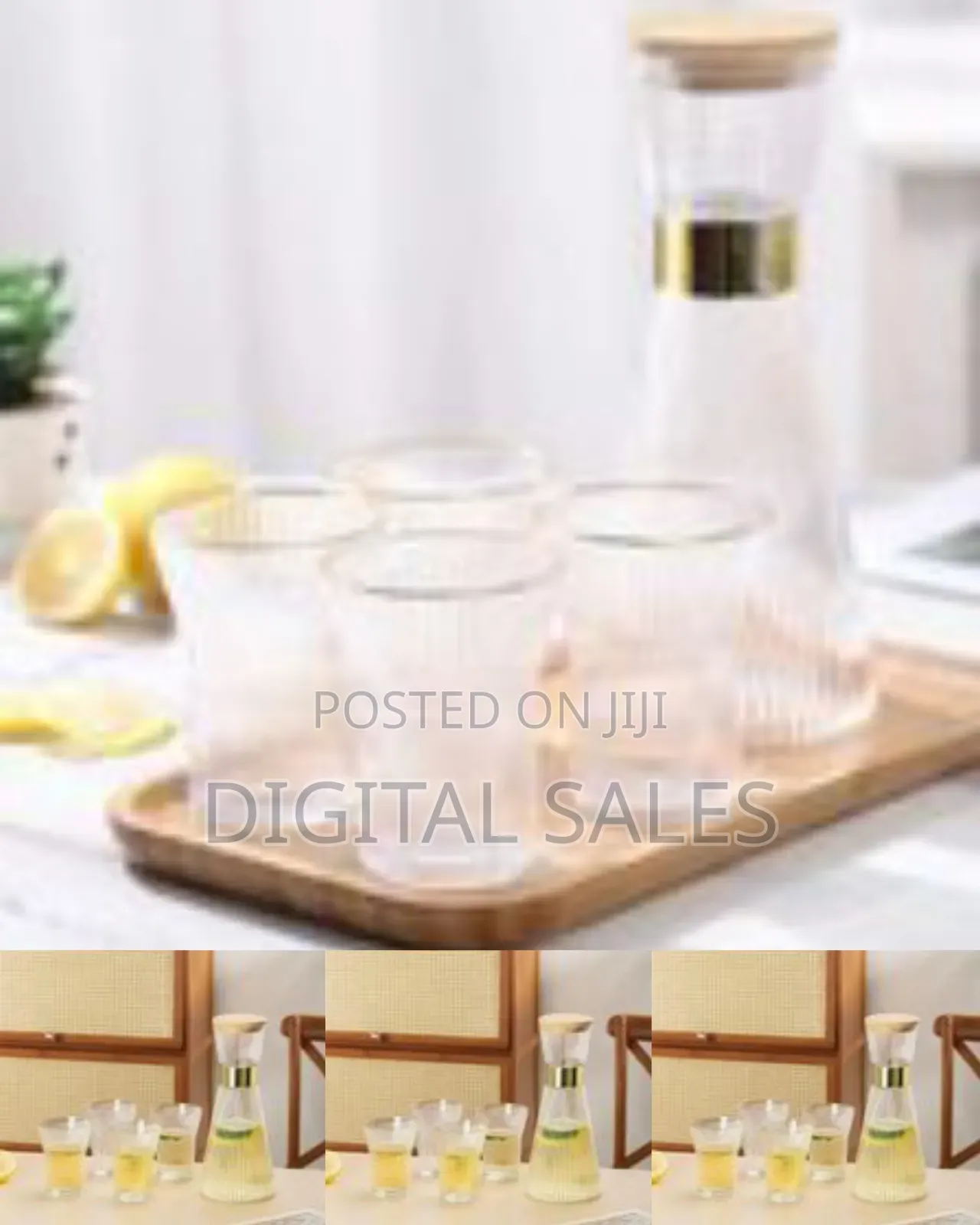 Elegant Ribbed Glass Pitcher Tumbler Set With Wooden Lid (5-Piece)