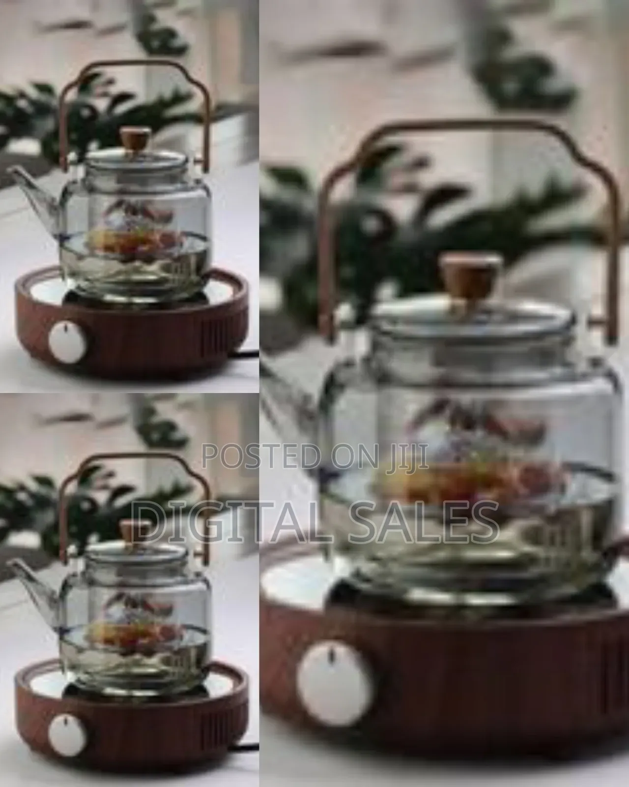 Elegant Glass Teapot With Infuser and Wooden Electric Warmer Base