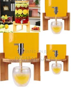 Modern Glass Beverage Dispenser With Wood Stand and Spigot