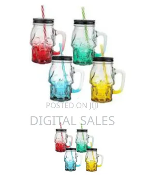 Set of 6 Spooky Skull Mason Jar Mugs With Straws (500ml