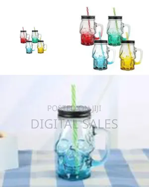 Set of 6 Spooky Skull Mason Jar Mugs With Straw
