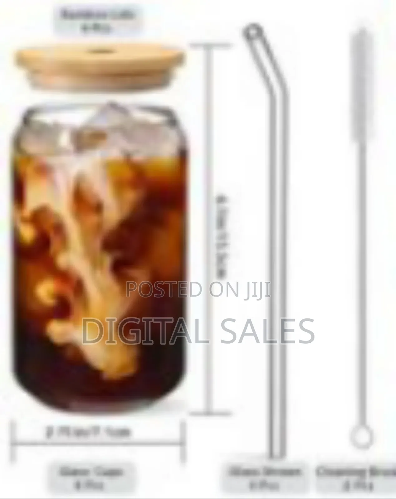 Set of 6 Clear Glass Can- Drinking Glasses With Bamboo Lids Straws