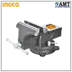 Heavy-duty Bench Vise With A Swivel Base And Anvil.