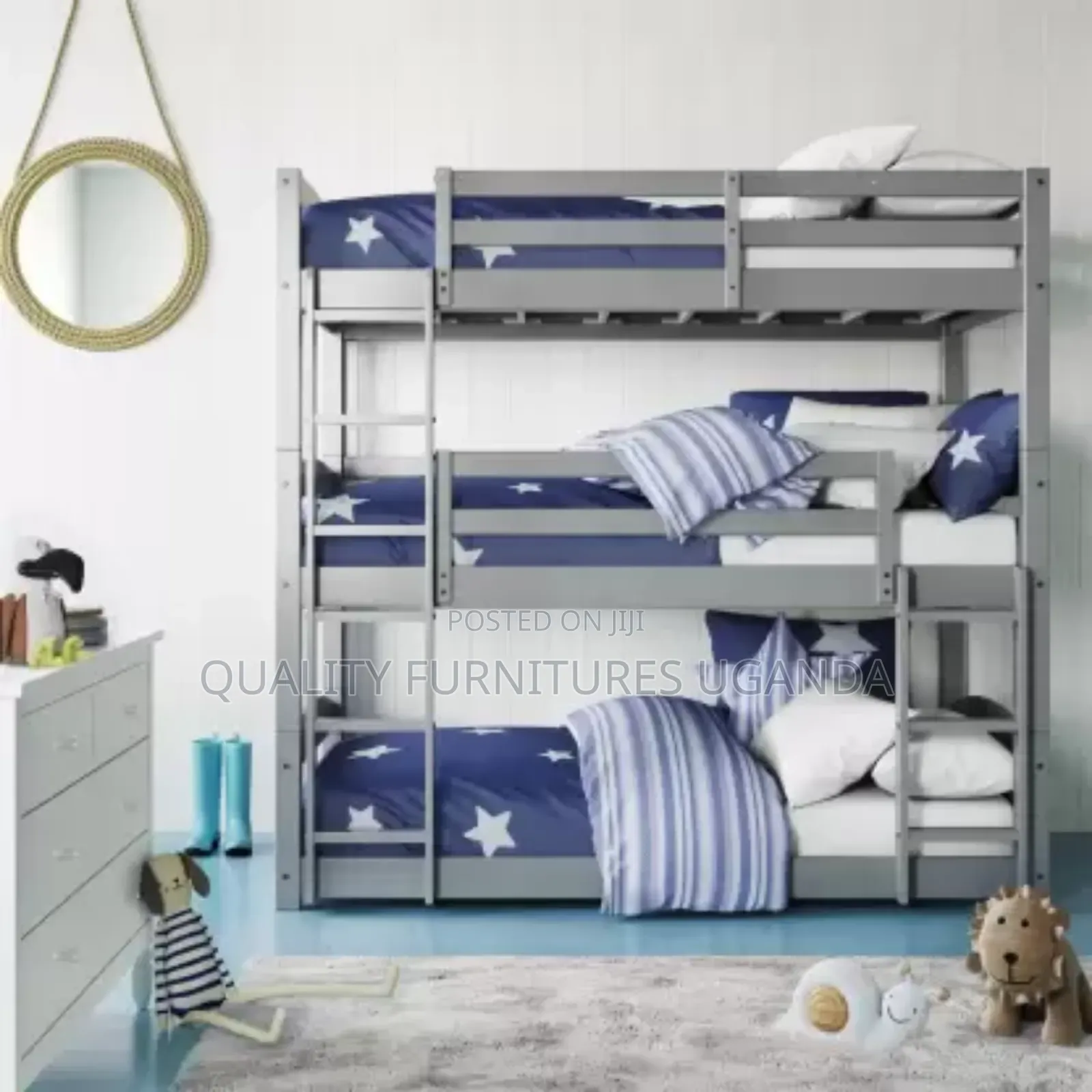 Triple Gray Wooden Decker Bed