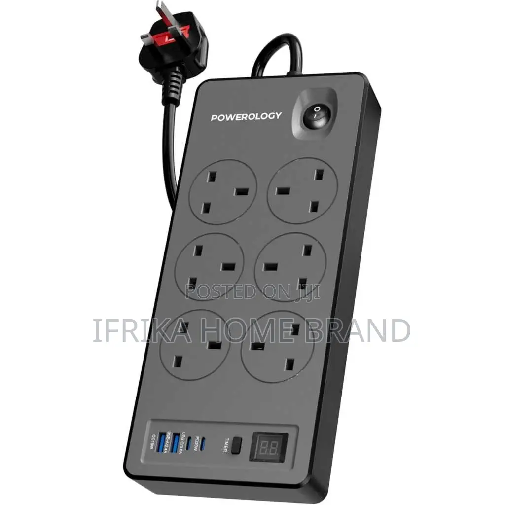 Powerology 6ac 2990w Power Strip. Wall Mount Extension.