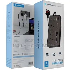 Powerology 6ac 2990w Power Strip. Wall Mount Extension.