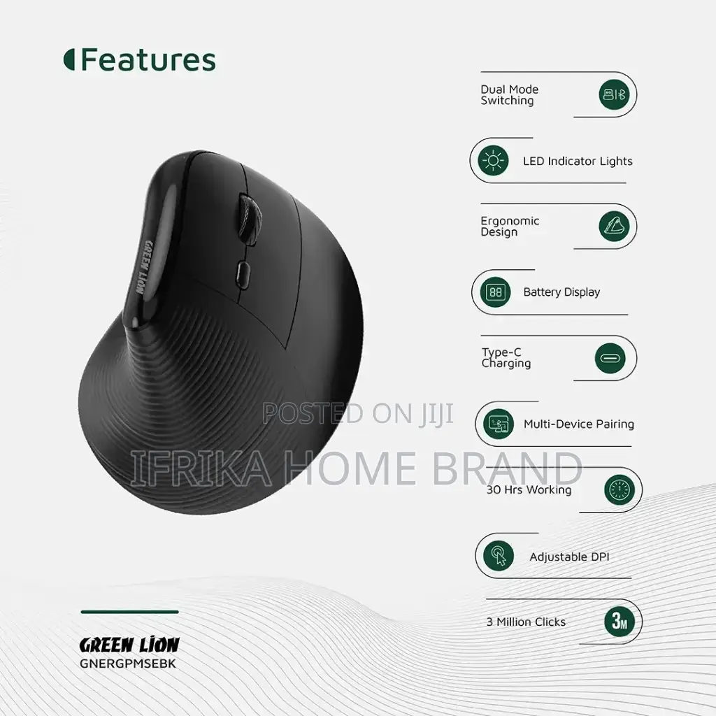 Green Lion Ergo Grip Vertical Mouse Wireless Rechargeable Mouse