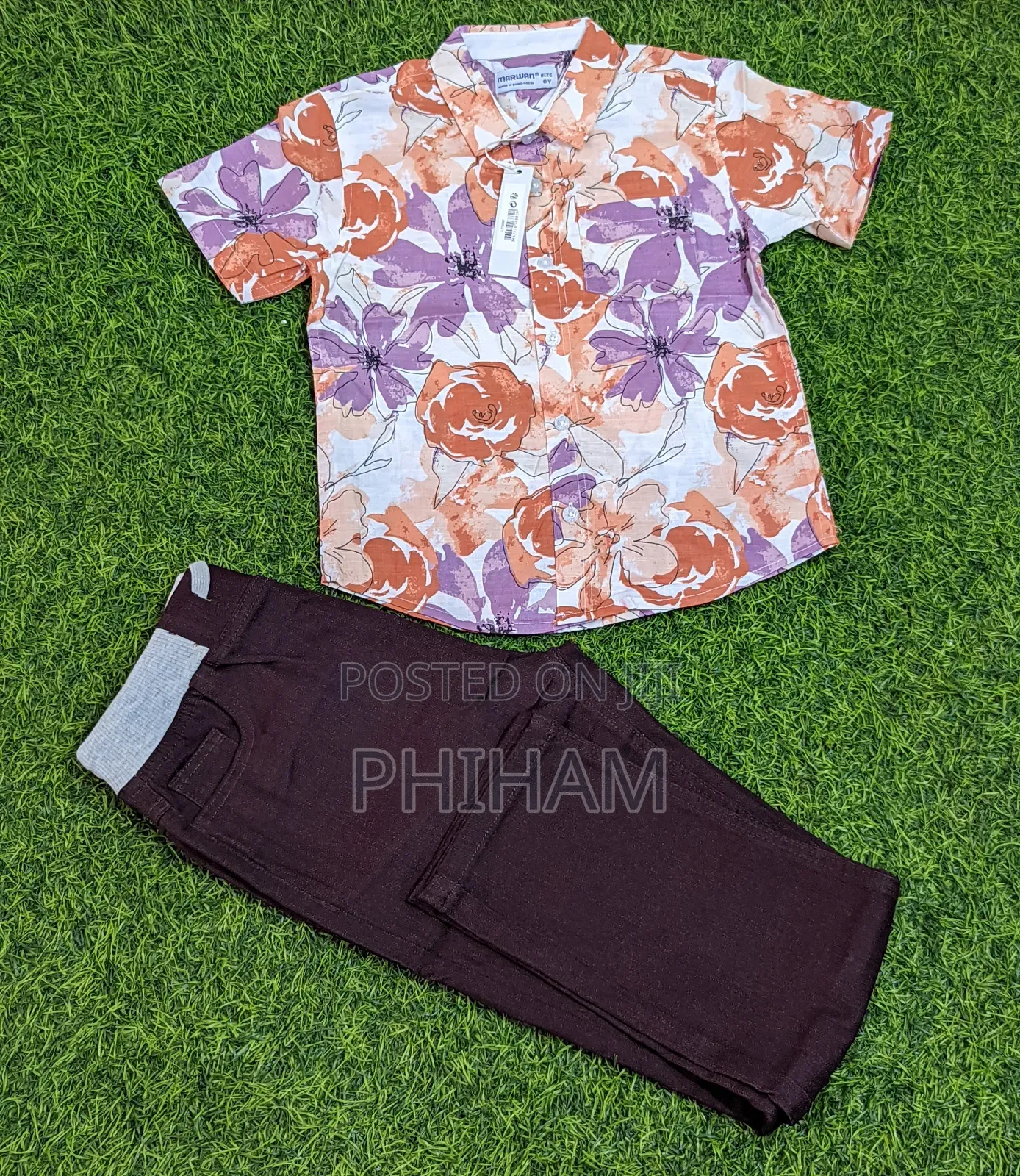 Kids Floral Shirt With Coffee Brown Trouser
