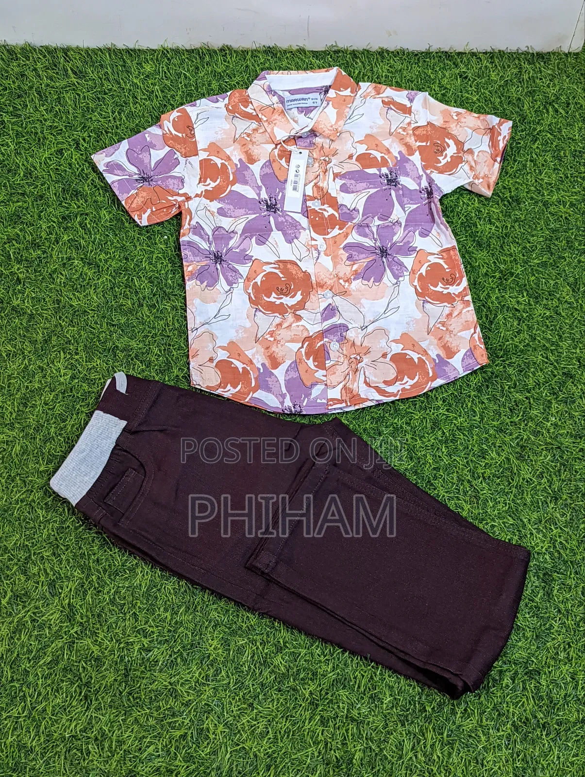 Kids Floral Shirt With Coffee Brown Trouser