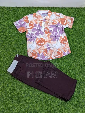 Kids Floral Shirt With Coffee Brown Trouser