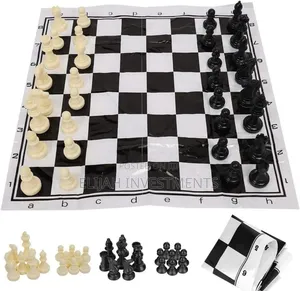 Portable Roll-Up Chess Set With Plastic Pieces.