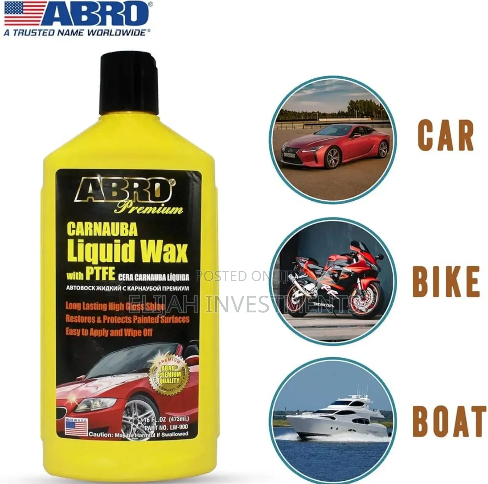 Abro Premium Carnauba Car Liquid Wax With Ptfe