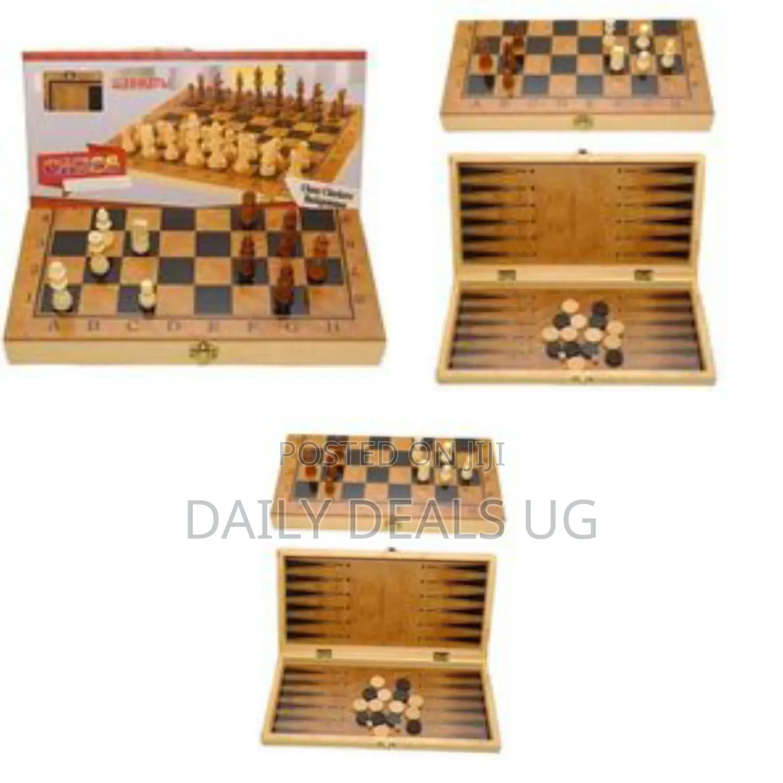 3-in-1 Game Set Including Chess, Checkers, and Backgammon