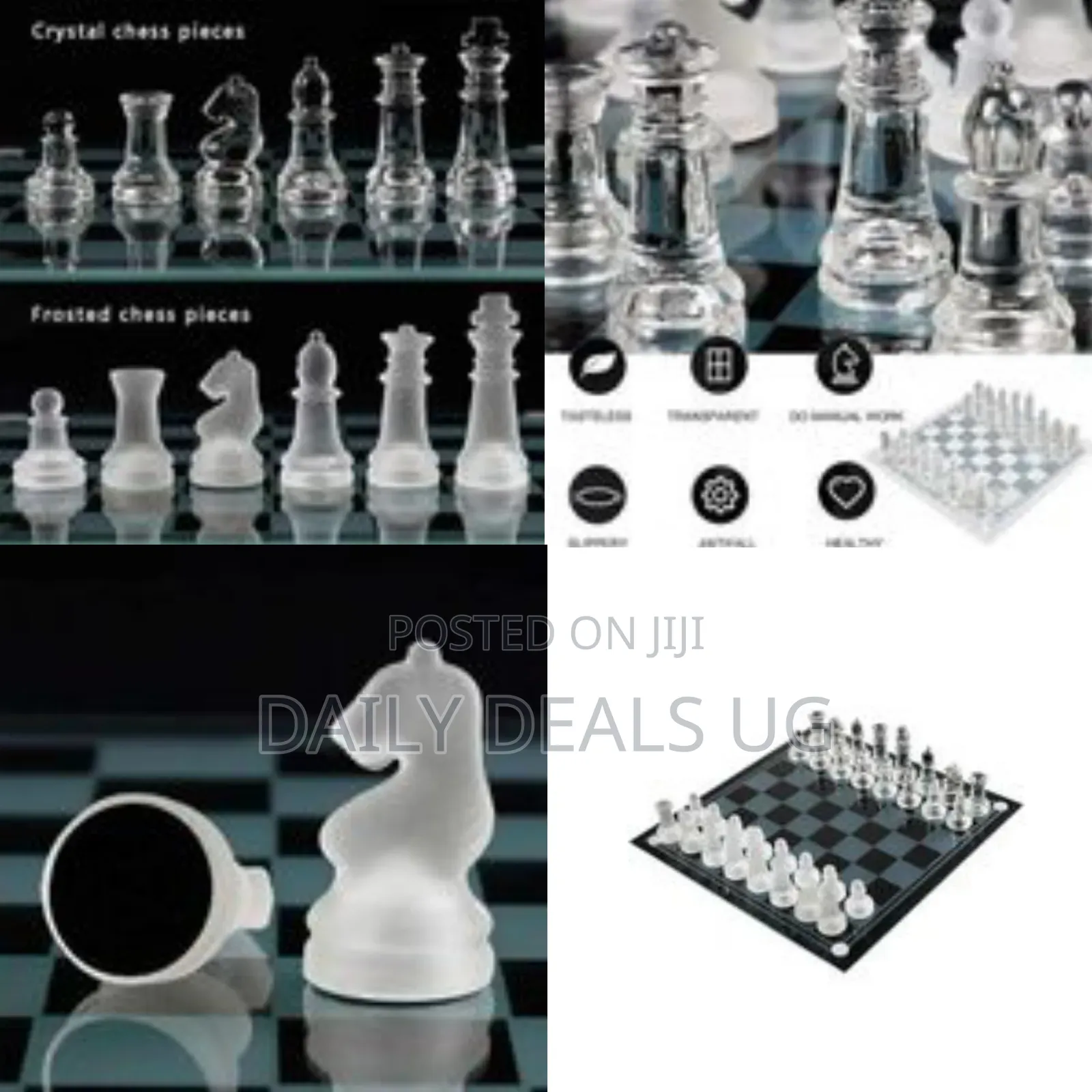 Elegant Glass Chess Set With Frosted and Clear Pieces - Multicolor