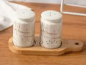 Artisan Ceramic Salt D Pepper Shaker Set With Bamboo Tray - Multicolor