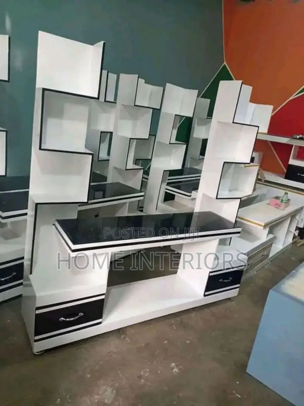 White and Black Polished Tvstand