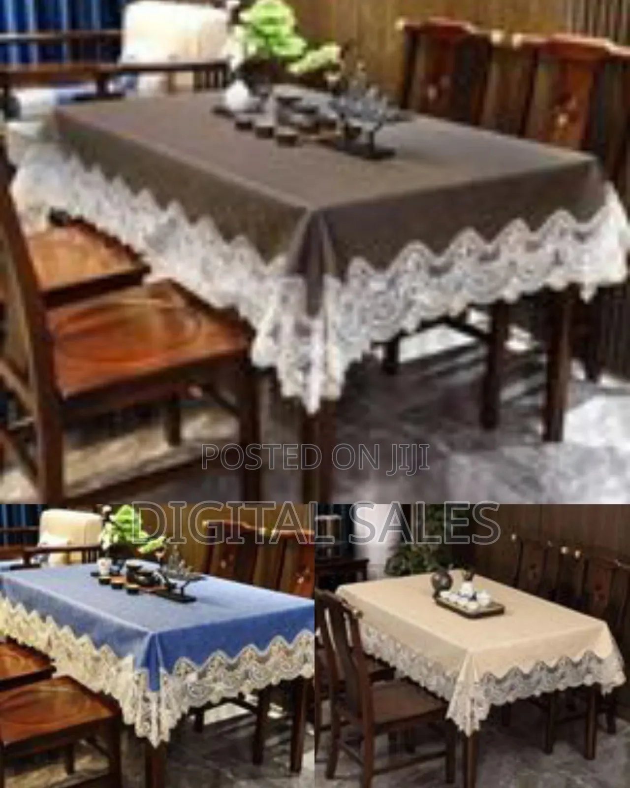 Decorative Tablecloth With Elegant Lace Border - Multicolor