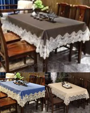 Decorative Tablecloth With Elegant Lace Border - Multicolor