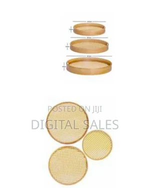 Handcrafted Rattan Cane Serving Trays and Wall Decor Set
