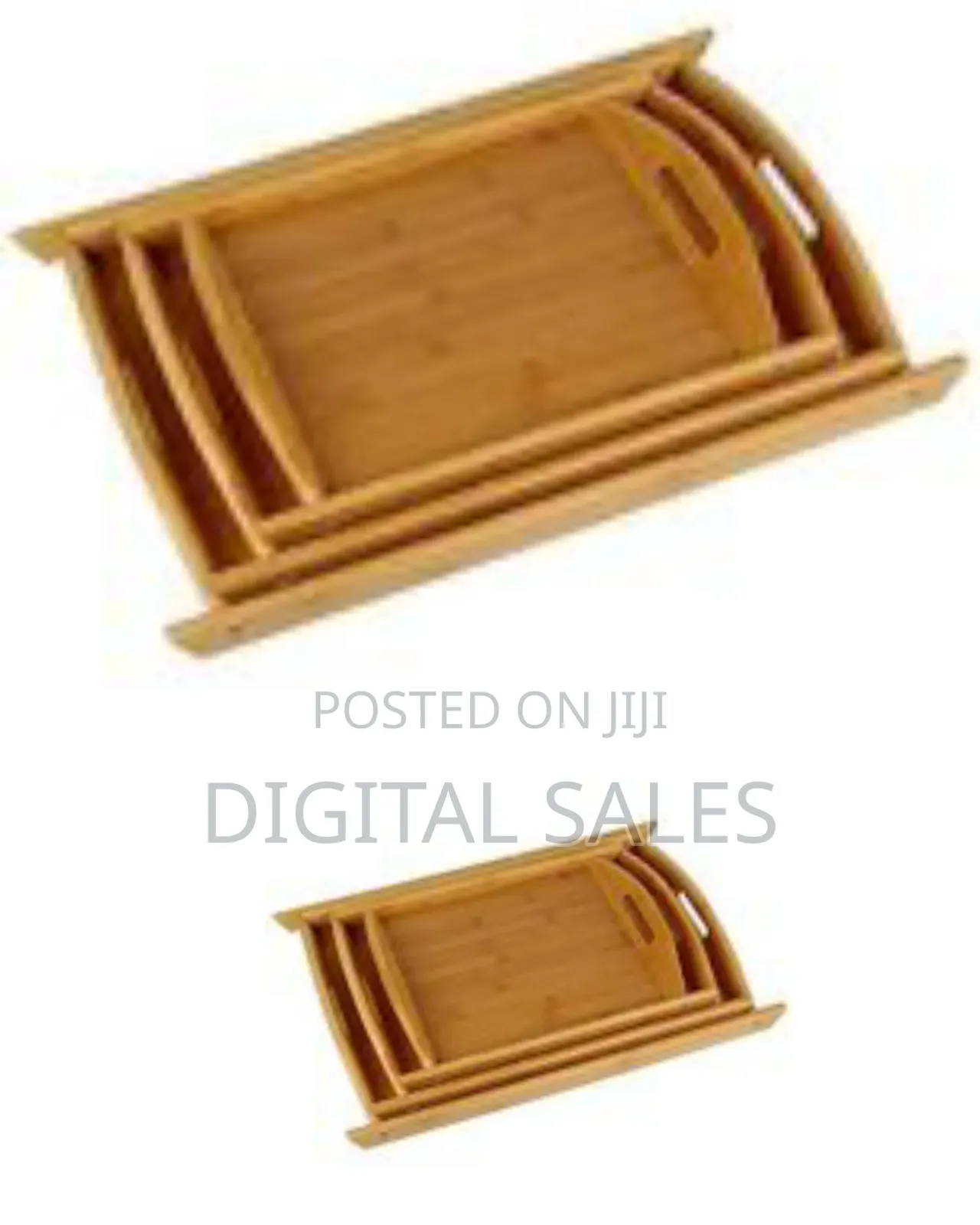 Set of 3 Nesting Natural Bamboo Serving Trays With Integrated Handles