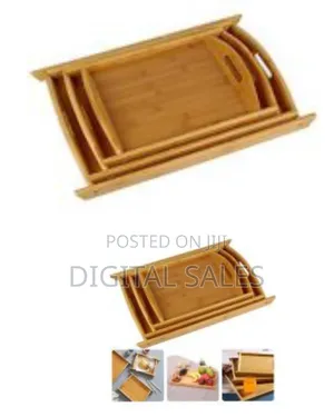 Set of 3 Nesting Natural Bamboo Serving Trays With Integrated Handles