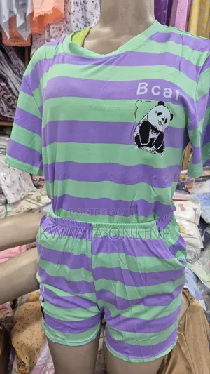 2 Pc Women Cotton Pajama Set Button-Down Short Sleeve Sleepwear