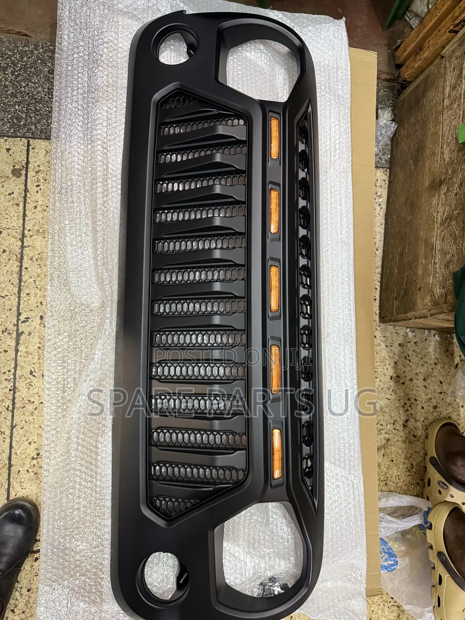 Jeep Wrangler Matte Black Angry Face Grill With 5 Amber Lights