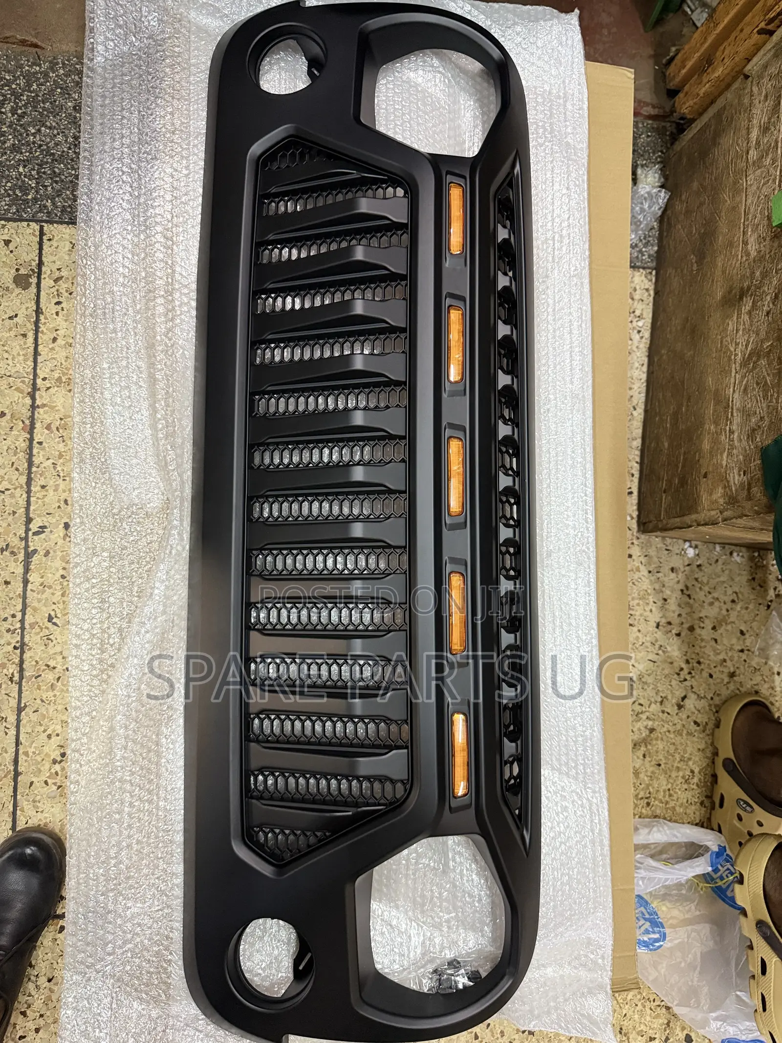 Jeep Wrangler Matte Black Angry Face Grill With 5 Amber Lights