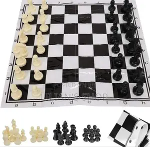 Portable Roll-Up Chess Set With Plastic Pieces.