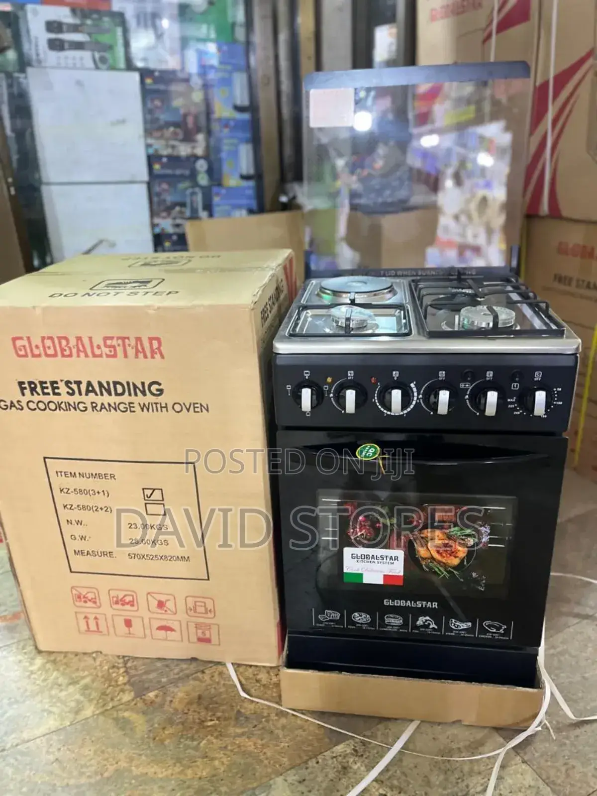 Globalstar 50×50 Cm Standing Cooker – 3 Gas Burners + 1 Electric Plate