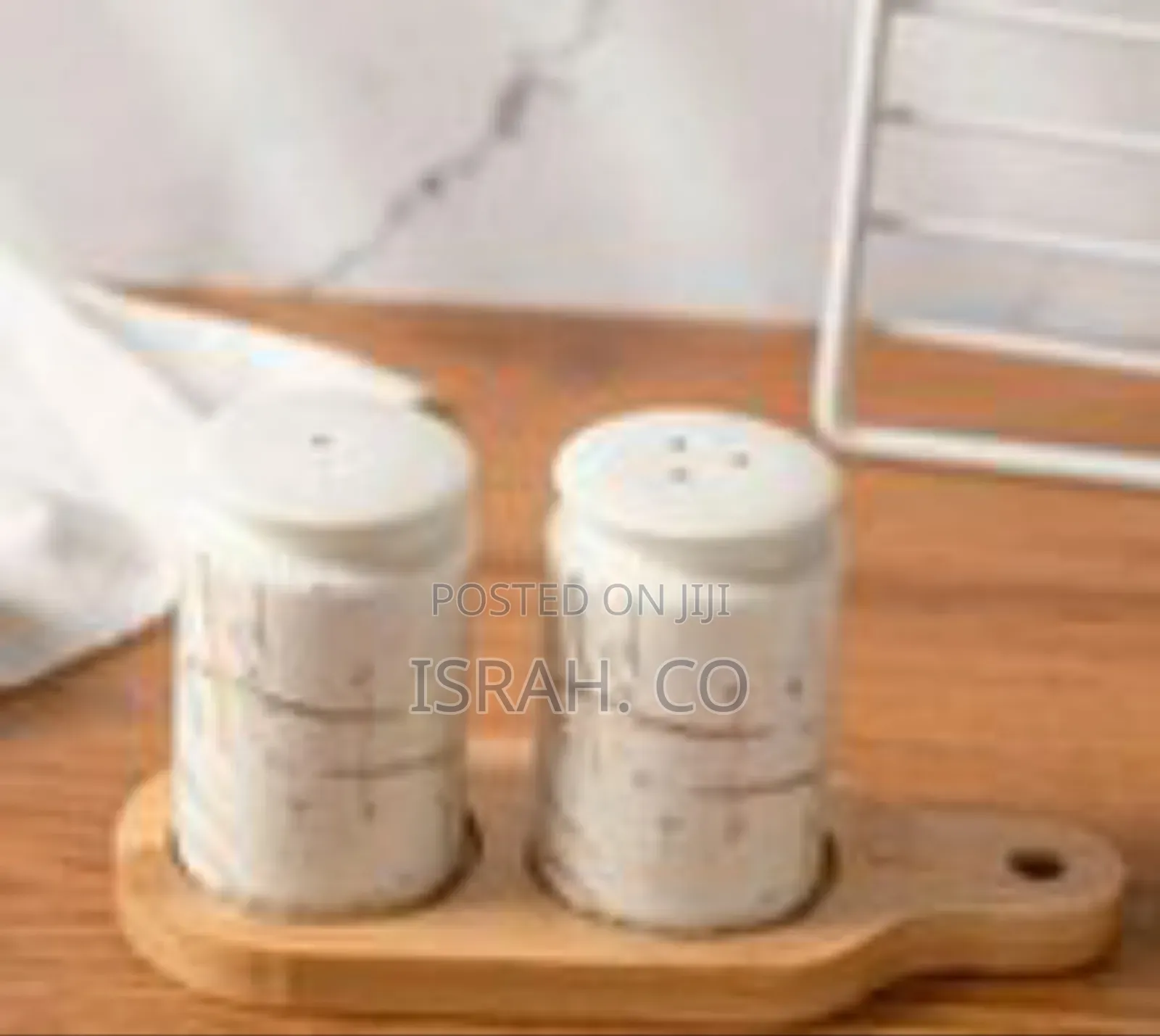 Artisan Ceramic Salt Pepper Shaker Set With Bamboo Tray - Multicolor