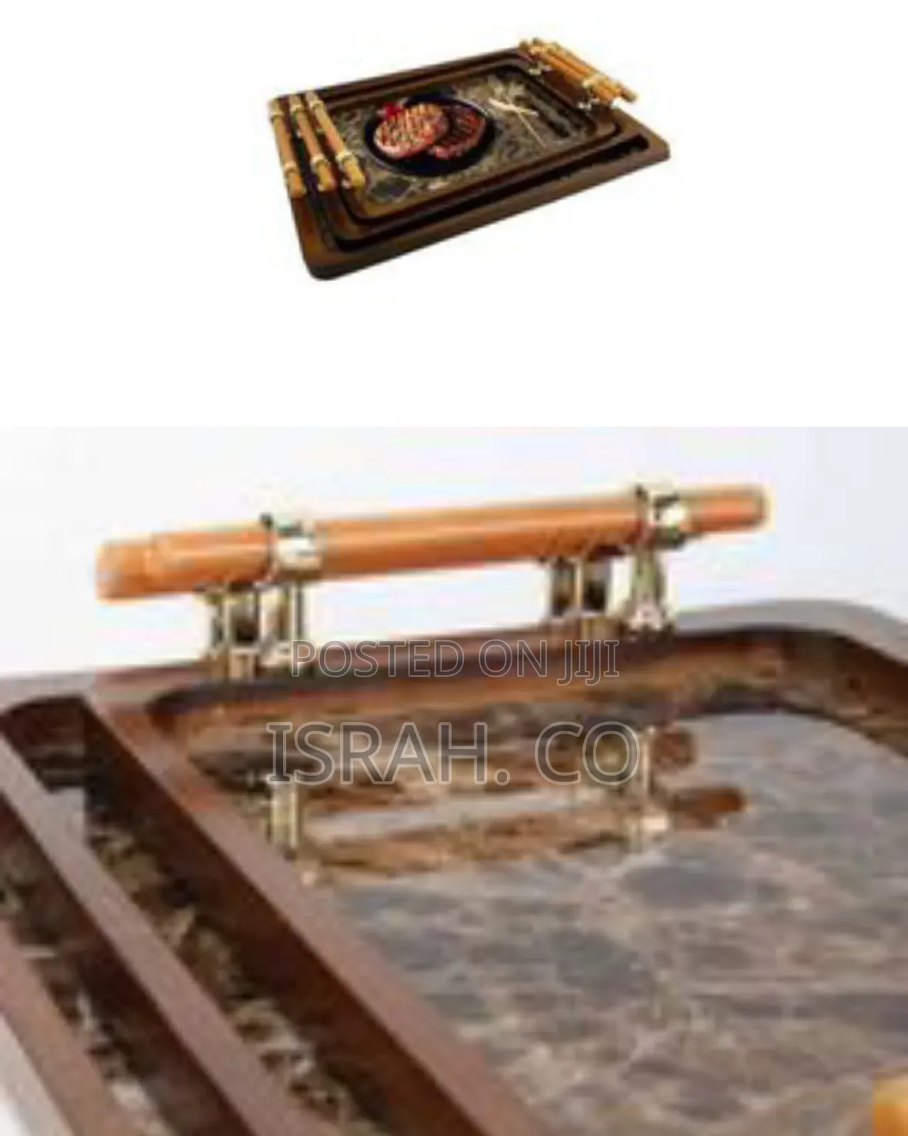 Elegant Nested Serving Trays With Marble-Look Inlay and Natural Handle