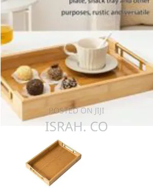 Elegant Bamboo Serving Tray Set With Metal Handles (Set of 3)