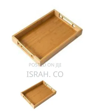 Elegant Bamboo Serving Tray Set With Metal Handles (Set of 3)