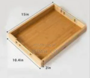 Set of Three Rectangular Bamboo Serving Trays With Metal Handles
