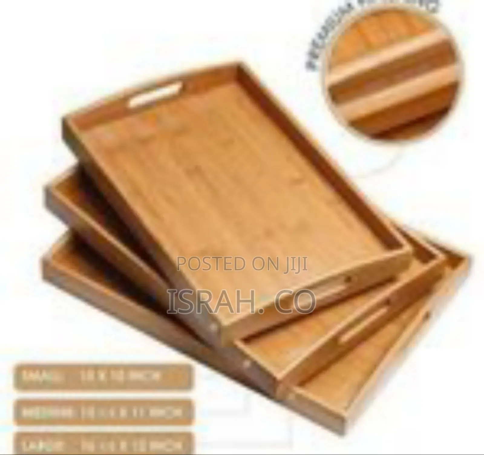 Set of 3 Premium Bamboo Nesting Serving Trays With Handles