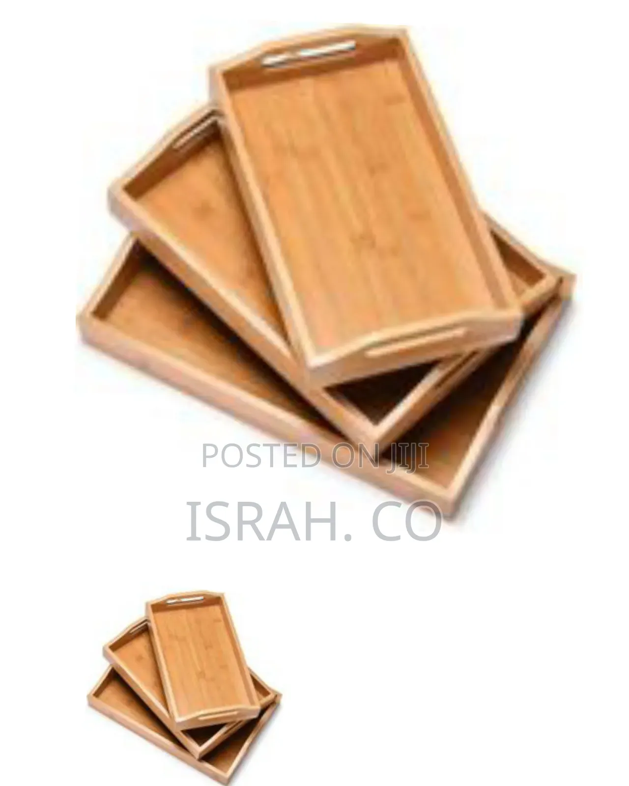 Set of 3 Premium Bamboo Nesting Serving Trays With Handles