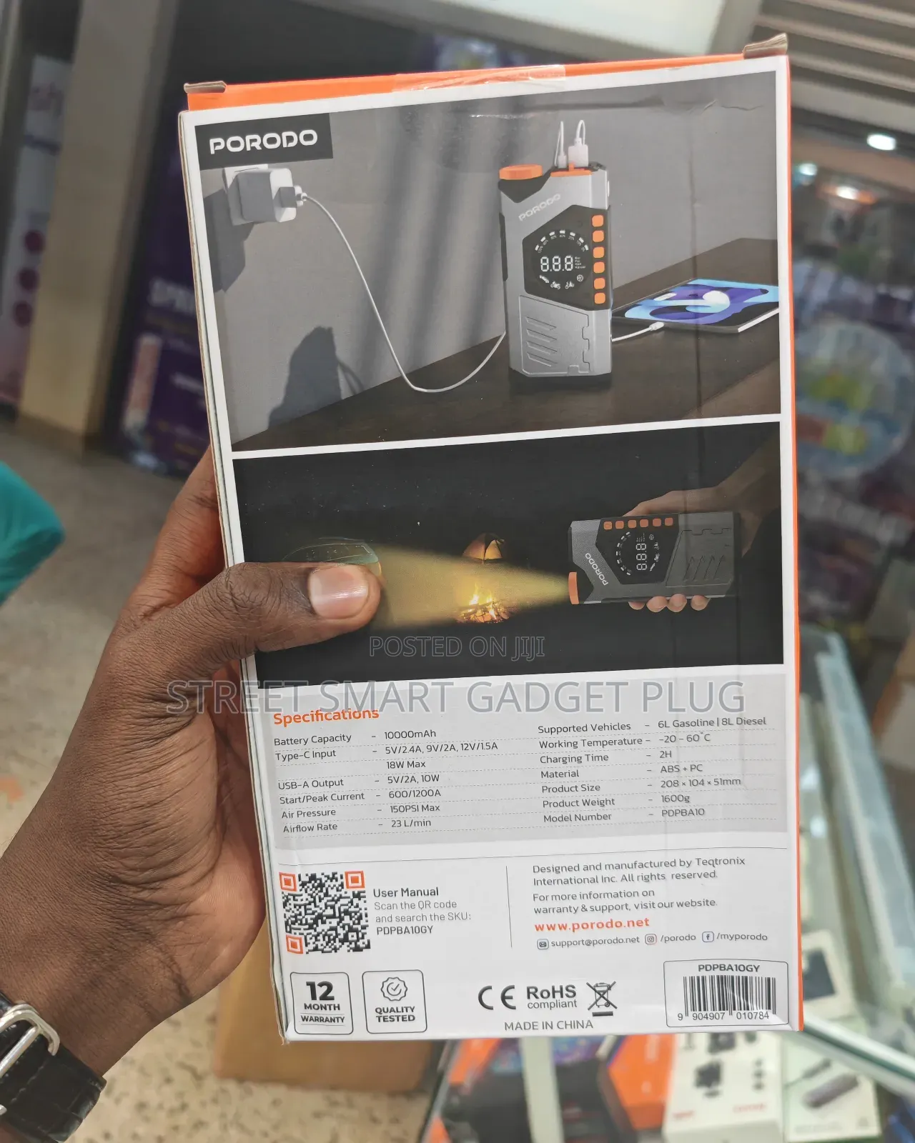 Porodo Volt Boost 10.000mah Jumpstarter /Airinfulator Power Bank