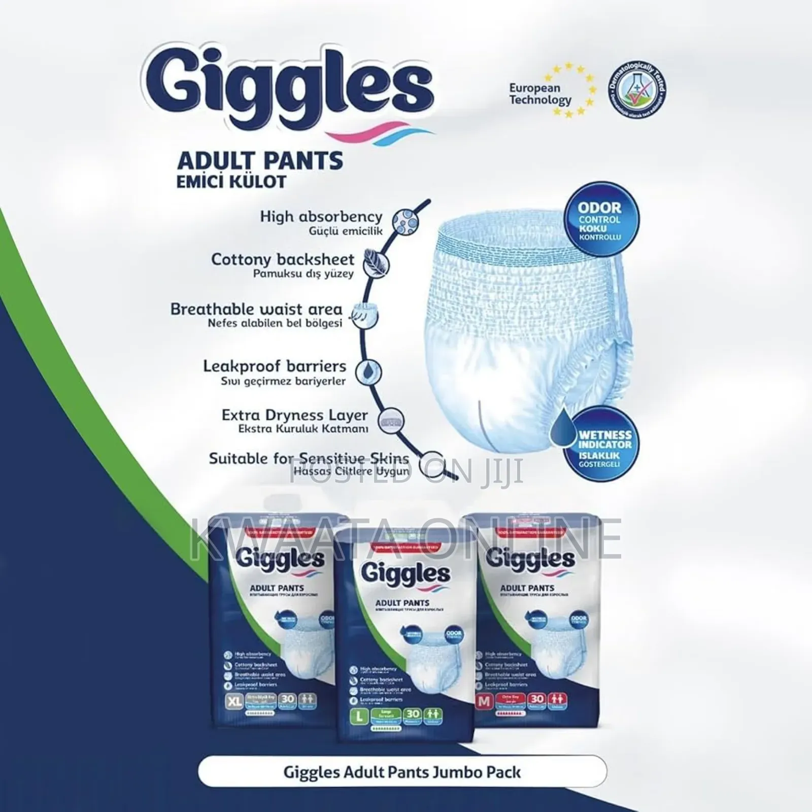 30 Count Giggles Adult Pull Up Pants Culotte Diaper Size M, L , Xl