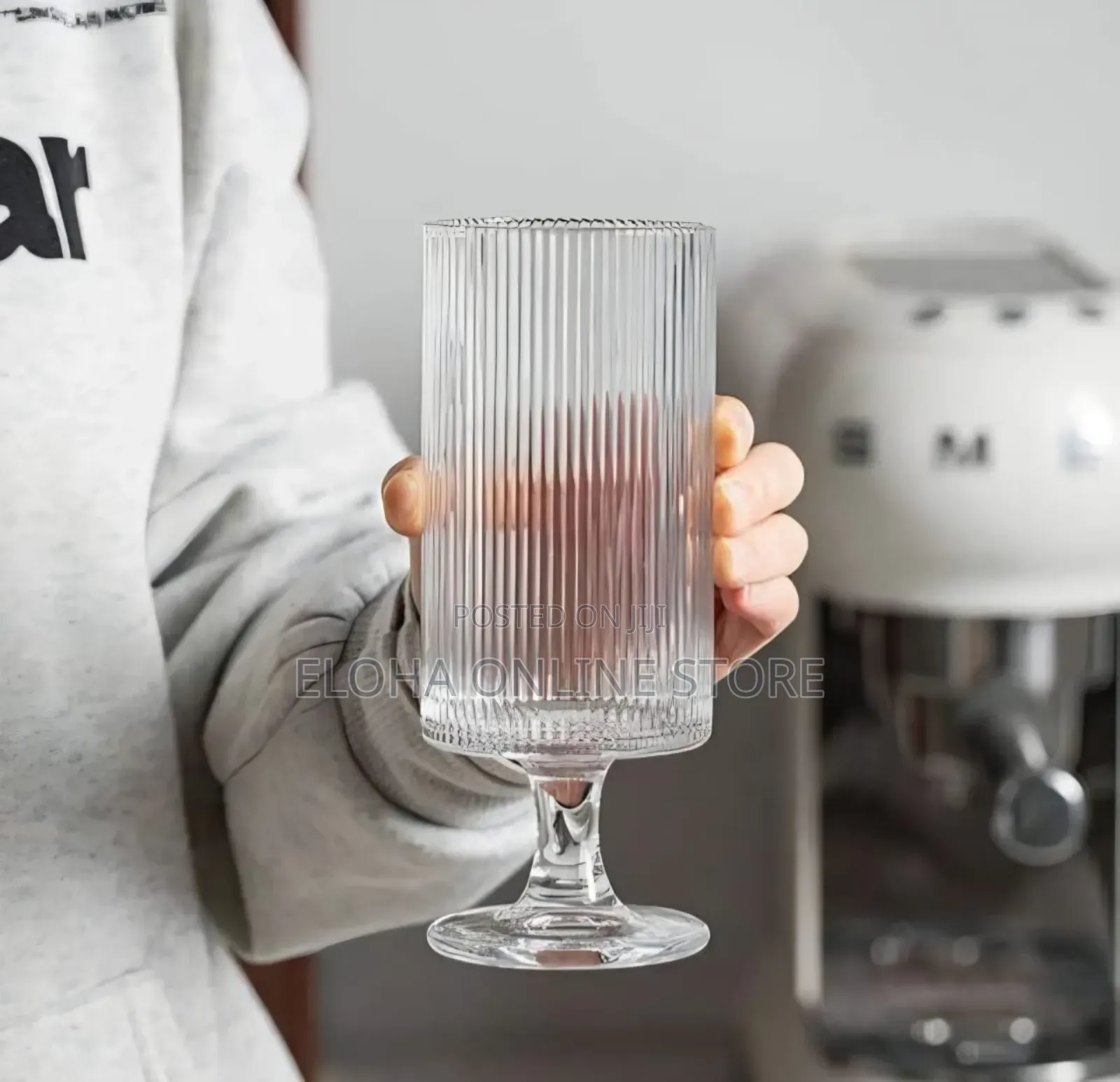Set of 6 Ribbed Glasses All Purpose Water Goblet Cups