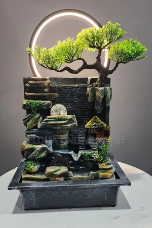 Tabletop Water Fountain With an Artificial Bonsai Tree Design