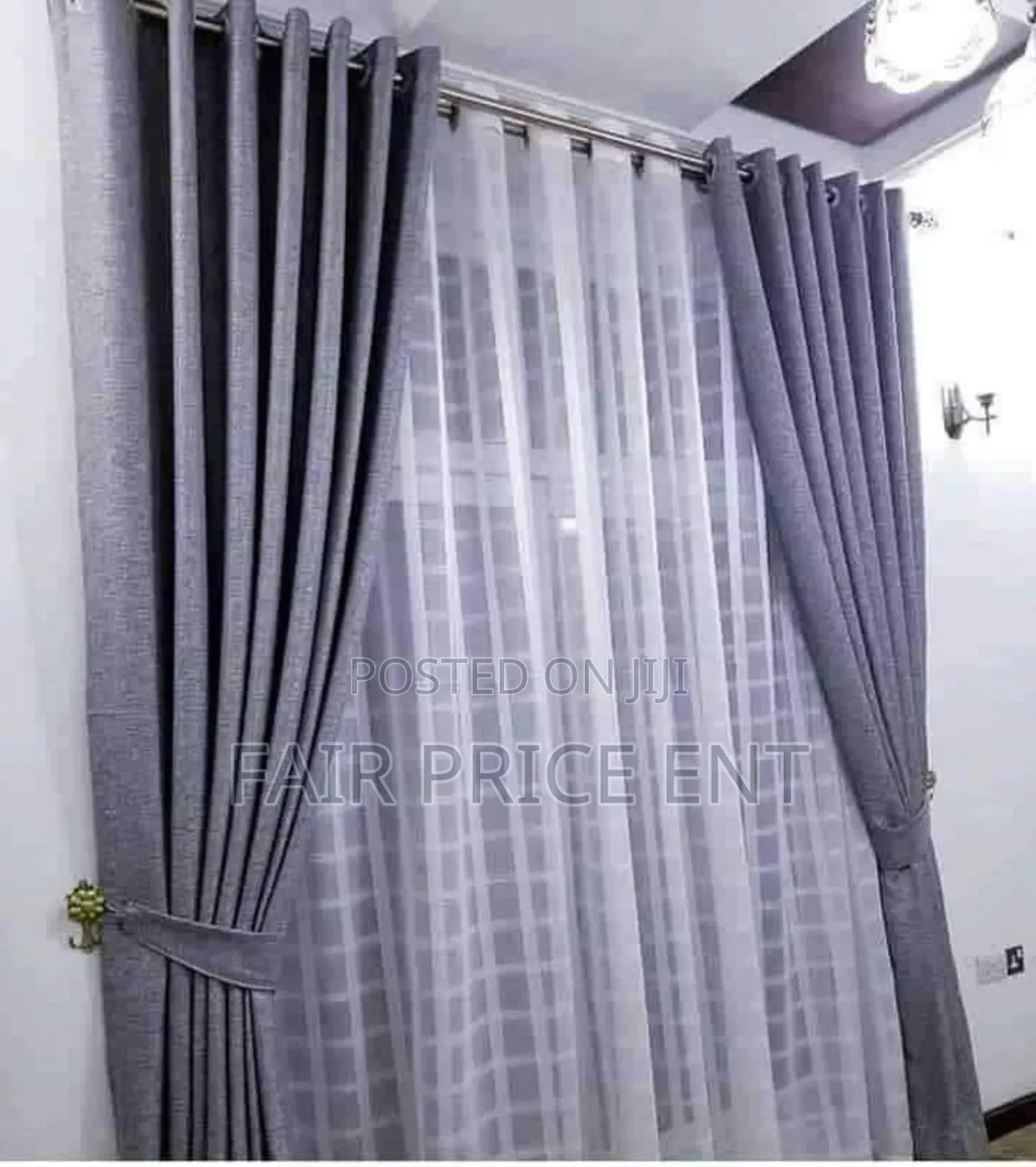 Executive Curtains. Already Made 3metres in Pair With Net.( Gray)