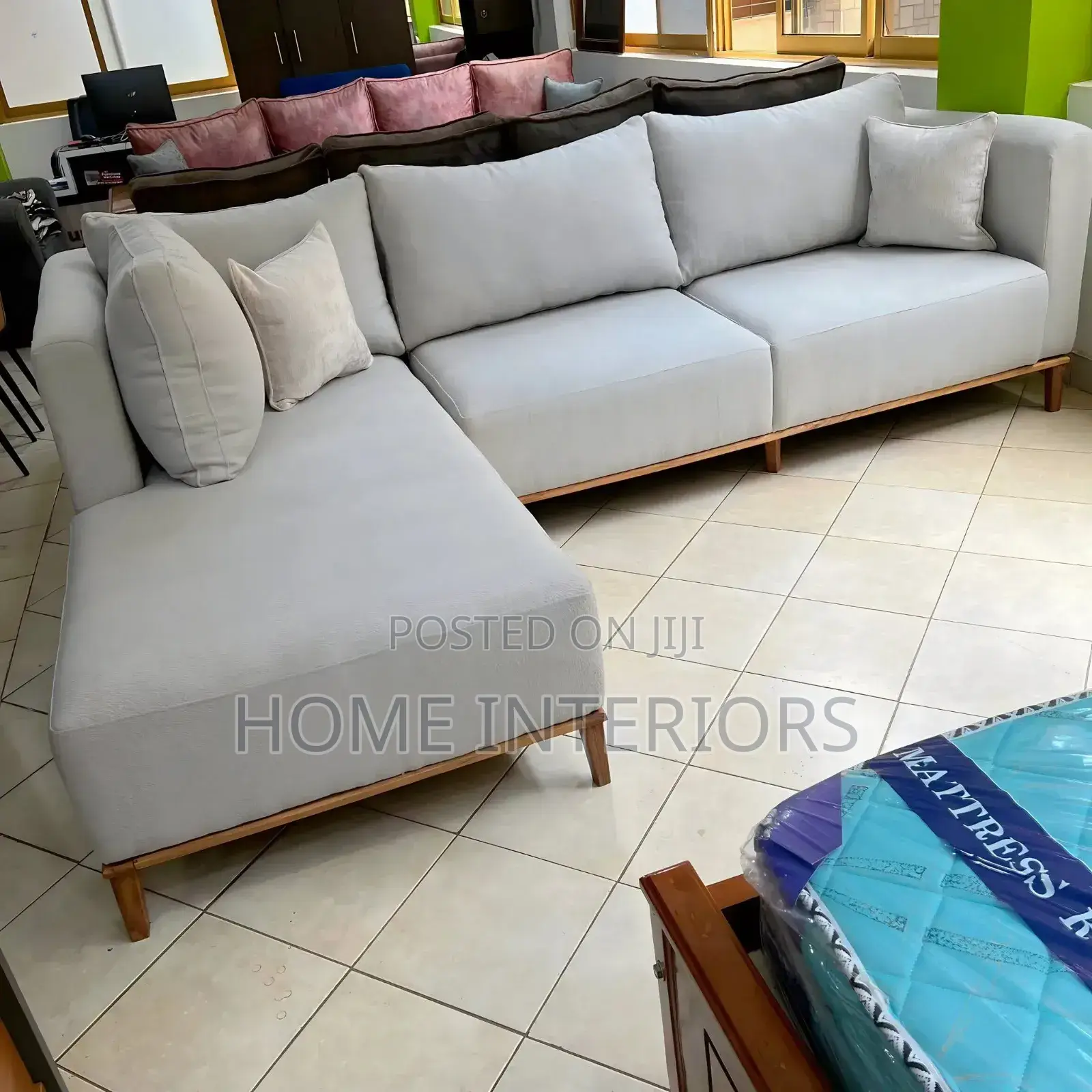 Six Seater Sofa Set in Gray Colour With Big Pillows