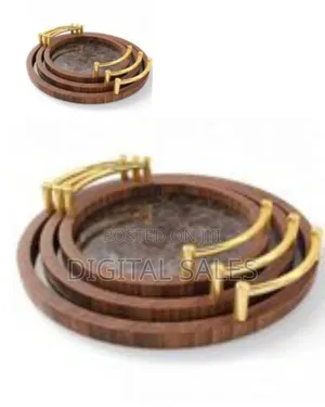 Luxury Nesting Serving Tray Set With Gold Handles and Marble Insert