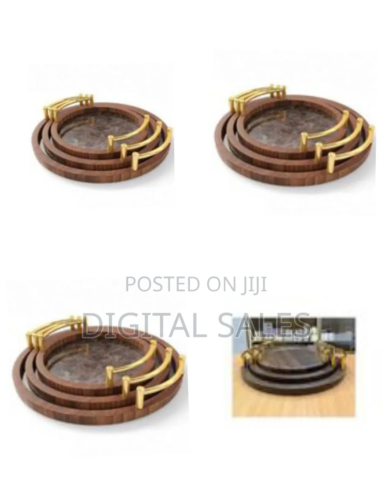 Luxury Nesting Serving Tray Set With Gold Handles and Marble Insert