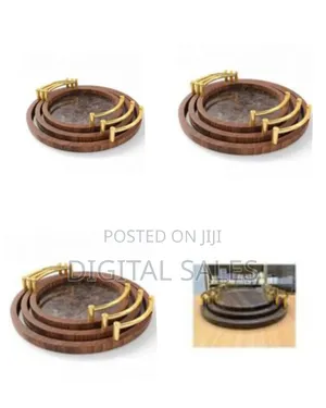 Luxury Nesting Serving Tray Set With Gold Handles and Marble Insert