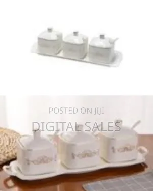Elegant Ceramic Condiment Jar Set With Serving Tray