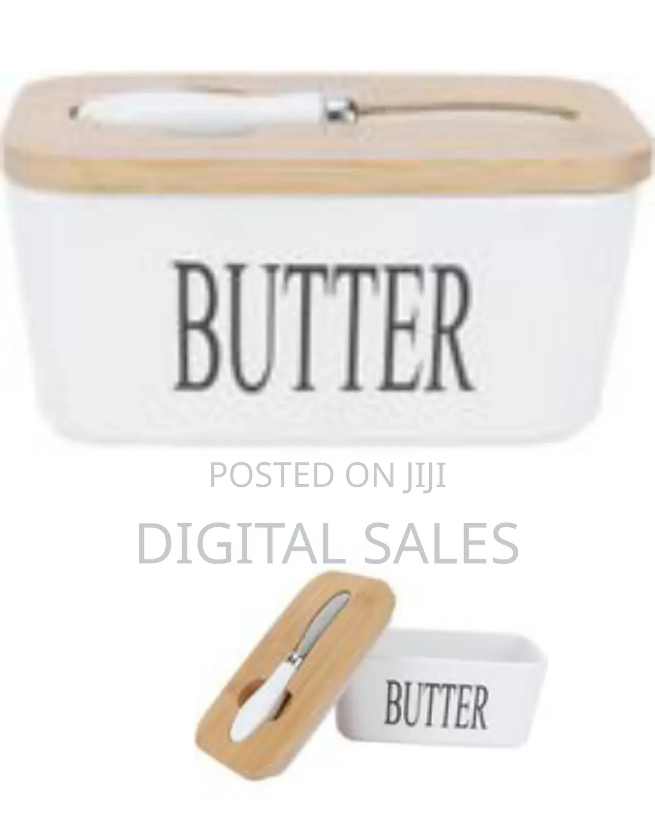 Ceramic Butter Dish With Wooden Lid and Knife