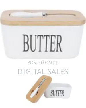 Ceramic Butter Dish With Wooden Lid and Knife