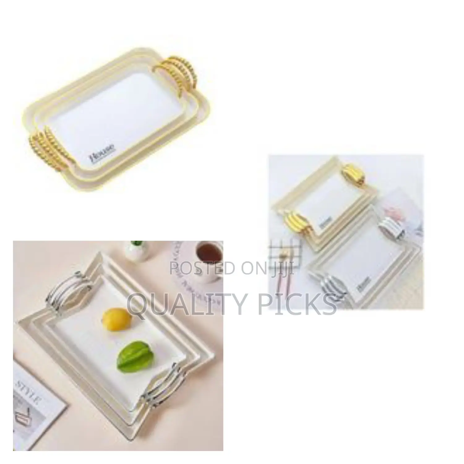 Melamine Serving Tray Set With Handles Elegant Gold 3 Pieces